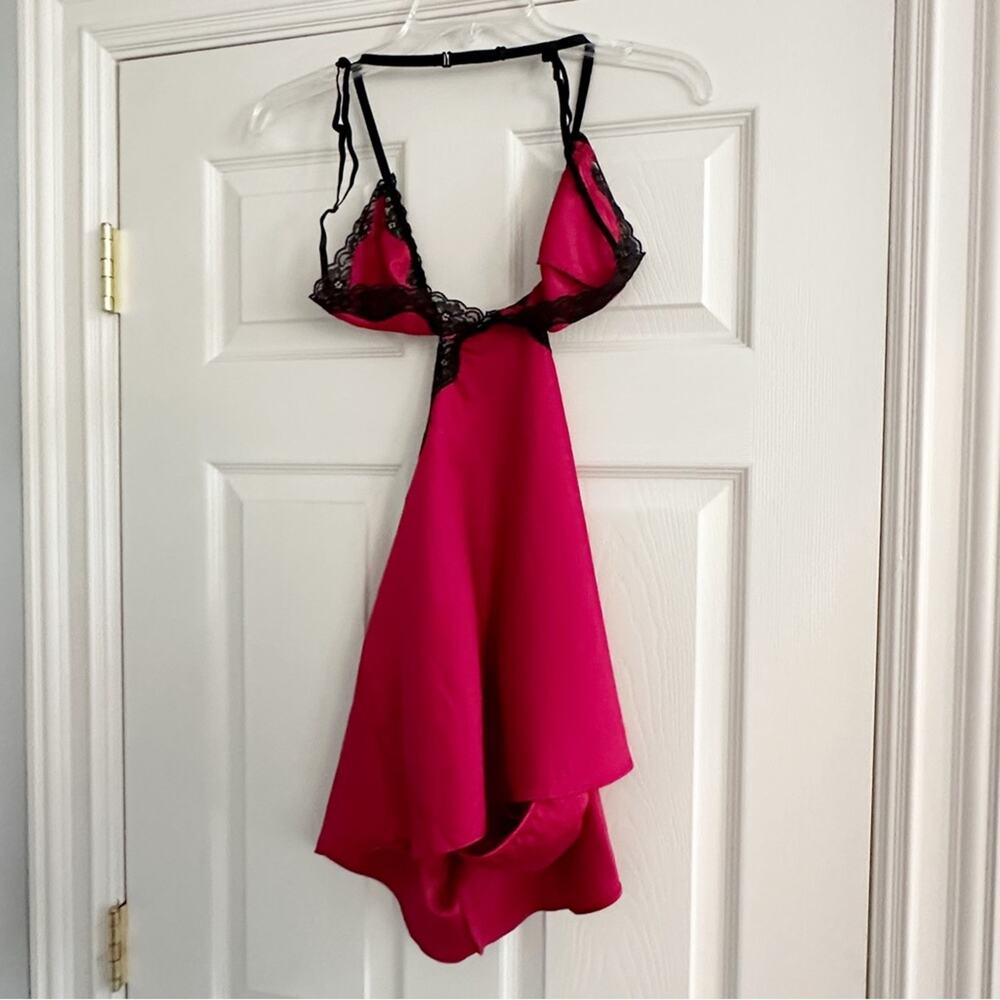 Adore Me Red Satin Black Lace Lingerie Set Babydoll Panty Intimates Large NWT